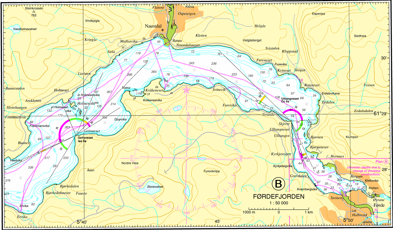 Sj&oslash;kartusnitt viser omr&aring;det F&oslash;rdefjorden.