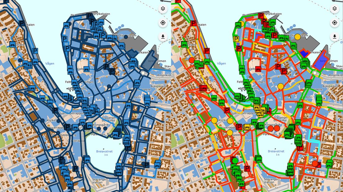 Visning av de to ulike symbolsettene man kan velge for visning i appen