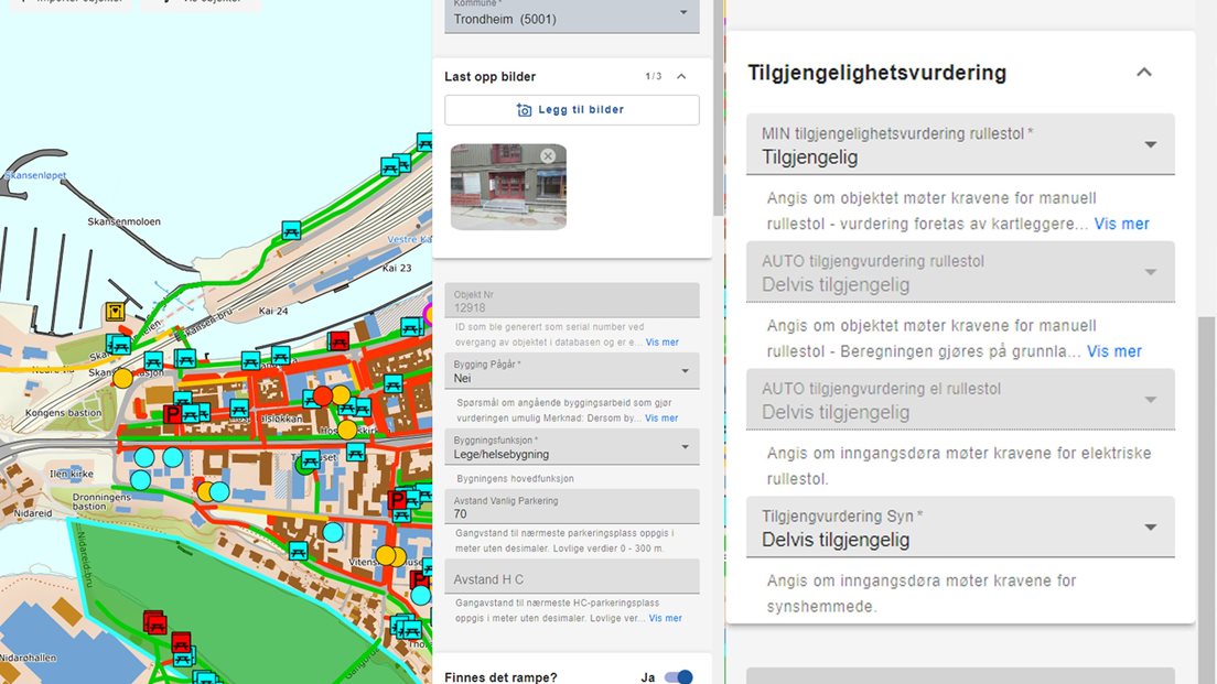 Skjermdump fra appen som viser feltet hvor man kan få vurdert tilgjengelighet av registrerte ovjekter