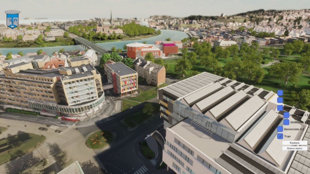 Eit modelert tredimensjonalt bilde av delar av Trondheim sentrum