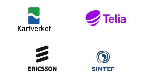 Logos: Kartverket (the Norwegian Mapping Athority), Telia, Ericsson and SINTEF.