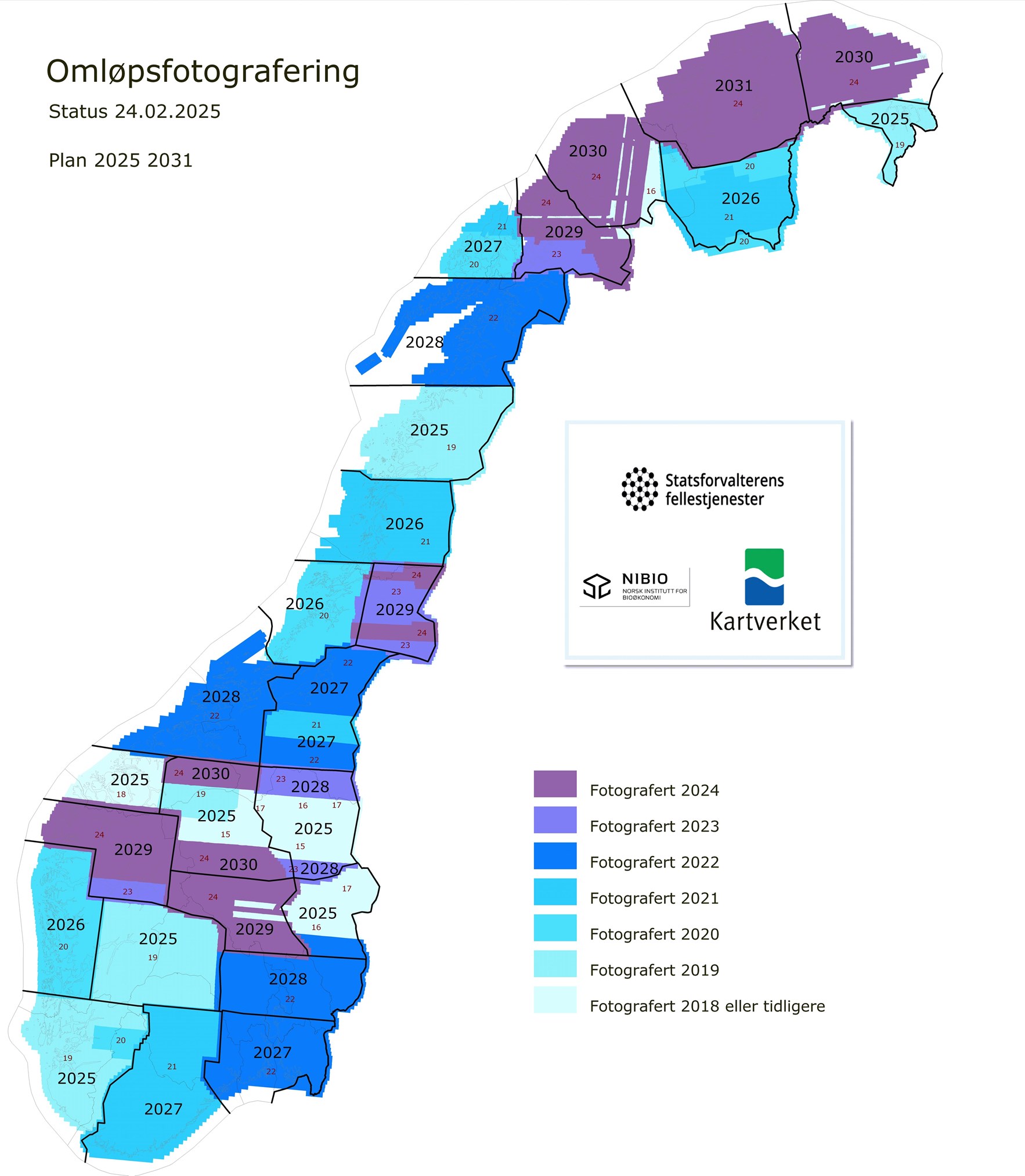 Kart som viser langtidsplan for omløpsfotografering.