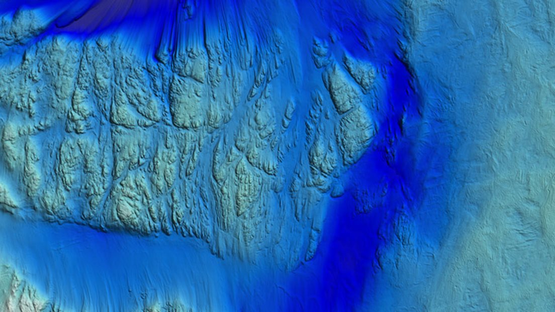 Terrengmodell av havbunn i Kvitøyrenna utenfor Svalbard. Kilde: Kartverket