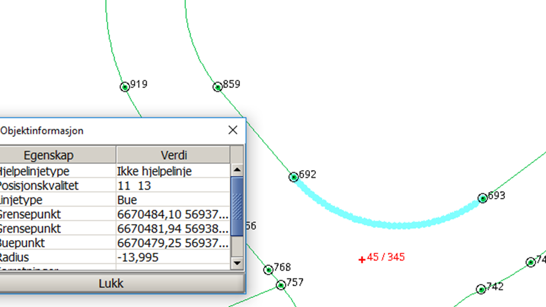 Grenselinje som følger sirkelbue