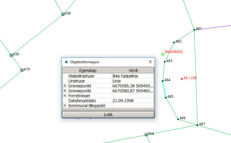 Grensepunkter med rett linje mellom