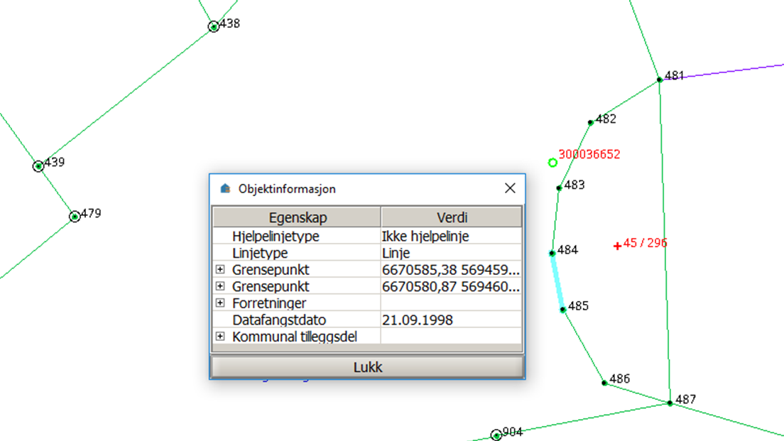 Grensepunkter med rett linje mellom
