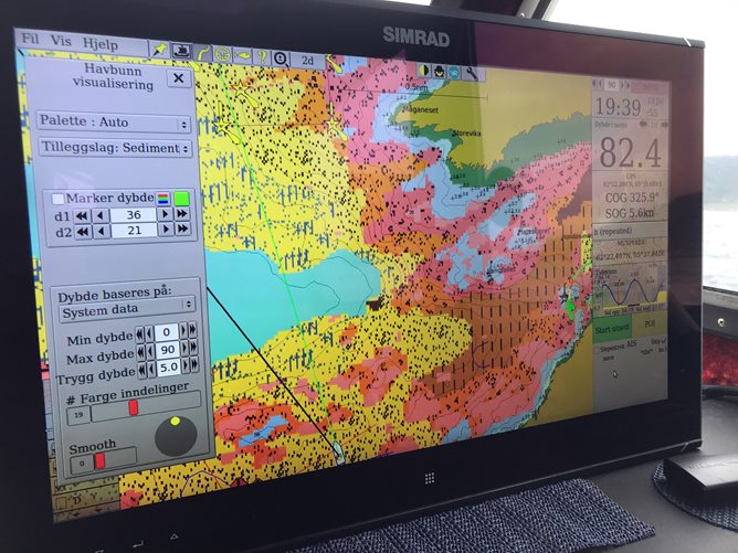 Sedimentkart fra marine grunnkart vist på Sailorsmate kartplotter.