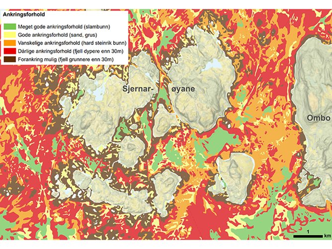 Utsnitt av kart som viser ankringsforhold rundt Sjernarøyane i Stavanger kommune. Kilde: NGU
