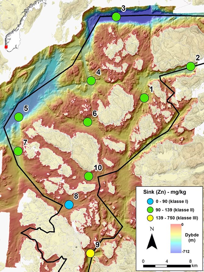 Kart som illustrerer forurensing i Stavanger kommune. Kilde: NGU