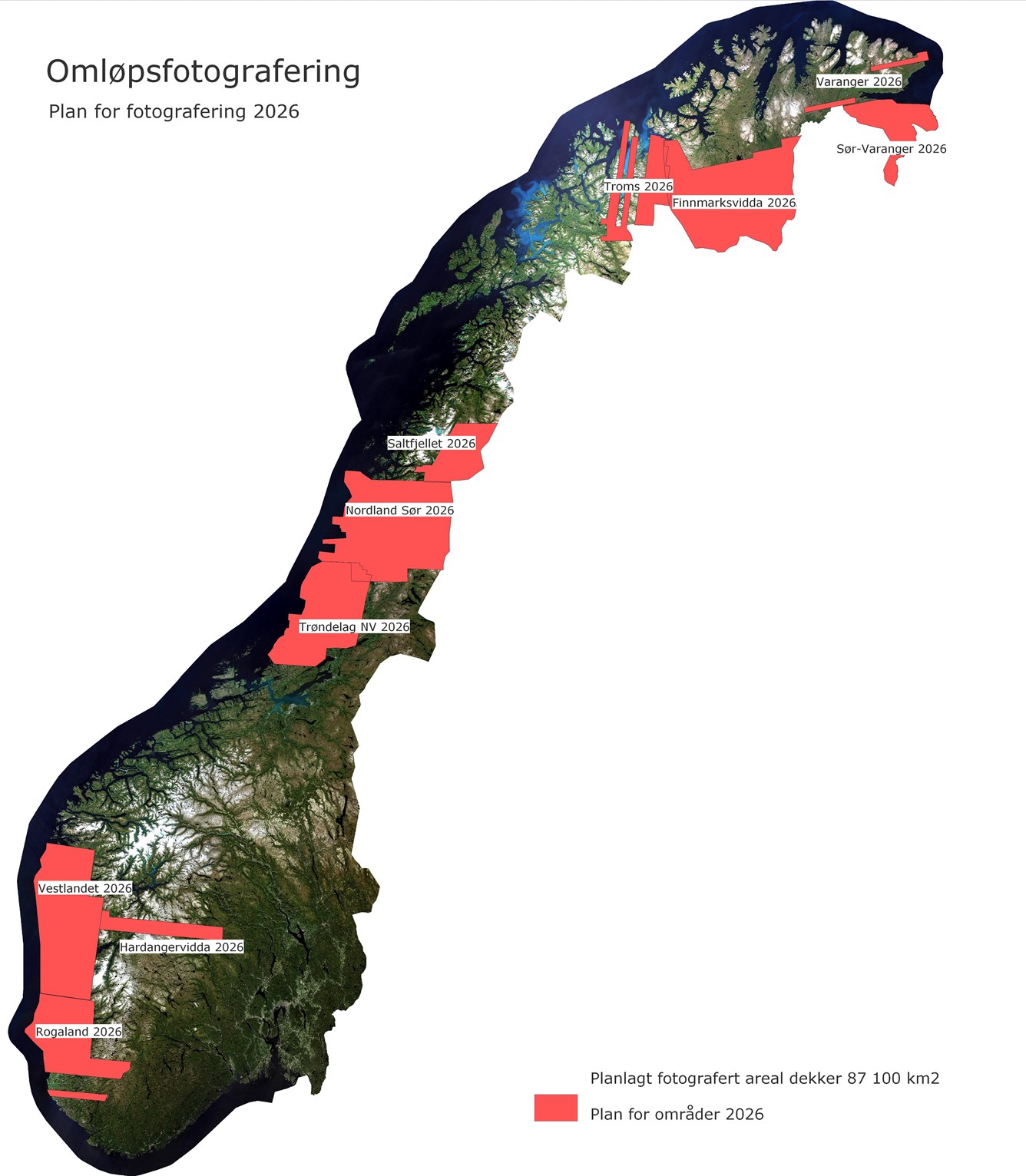 Norgeskart som viser plan for oml&oslash;psfotografering i 2026