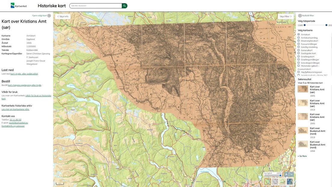 Lenke til kartbasert visning av historiske kart