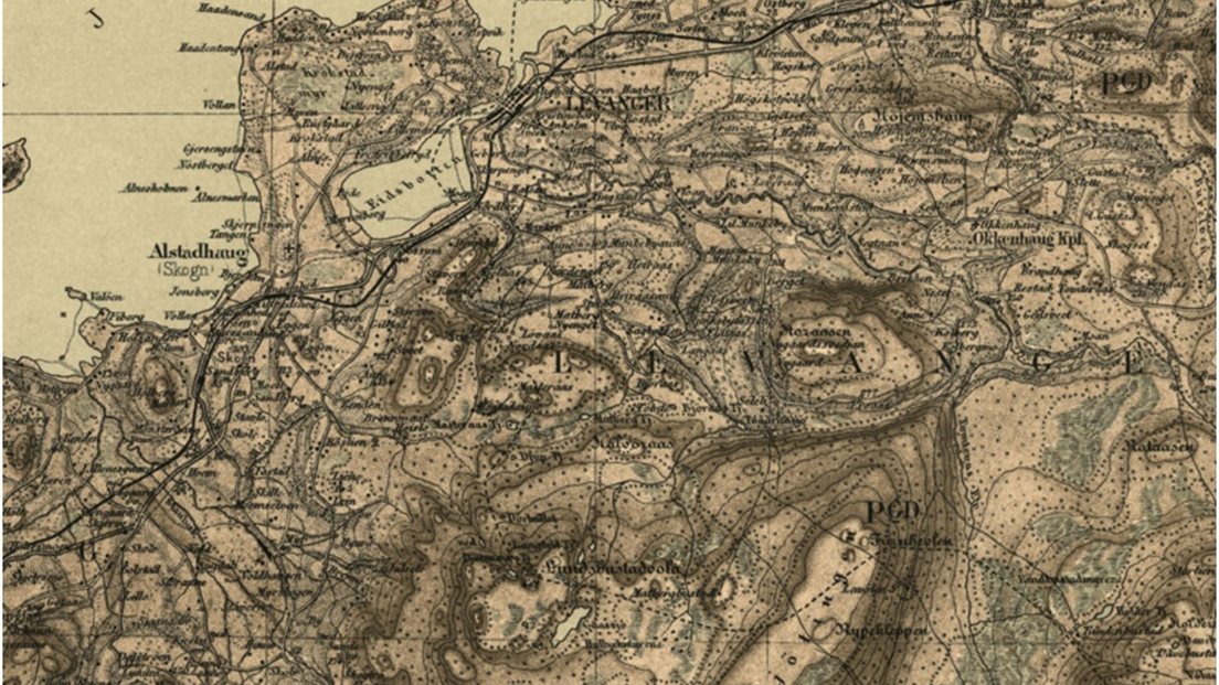 Utsnitt fra trykt rektangelkart 50A fra 1881