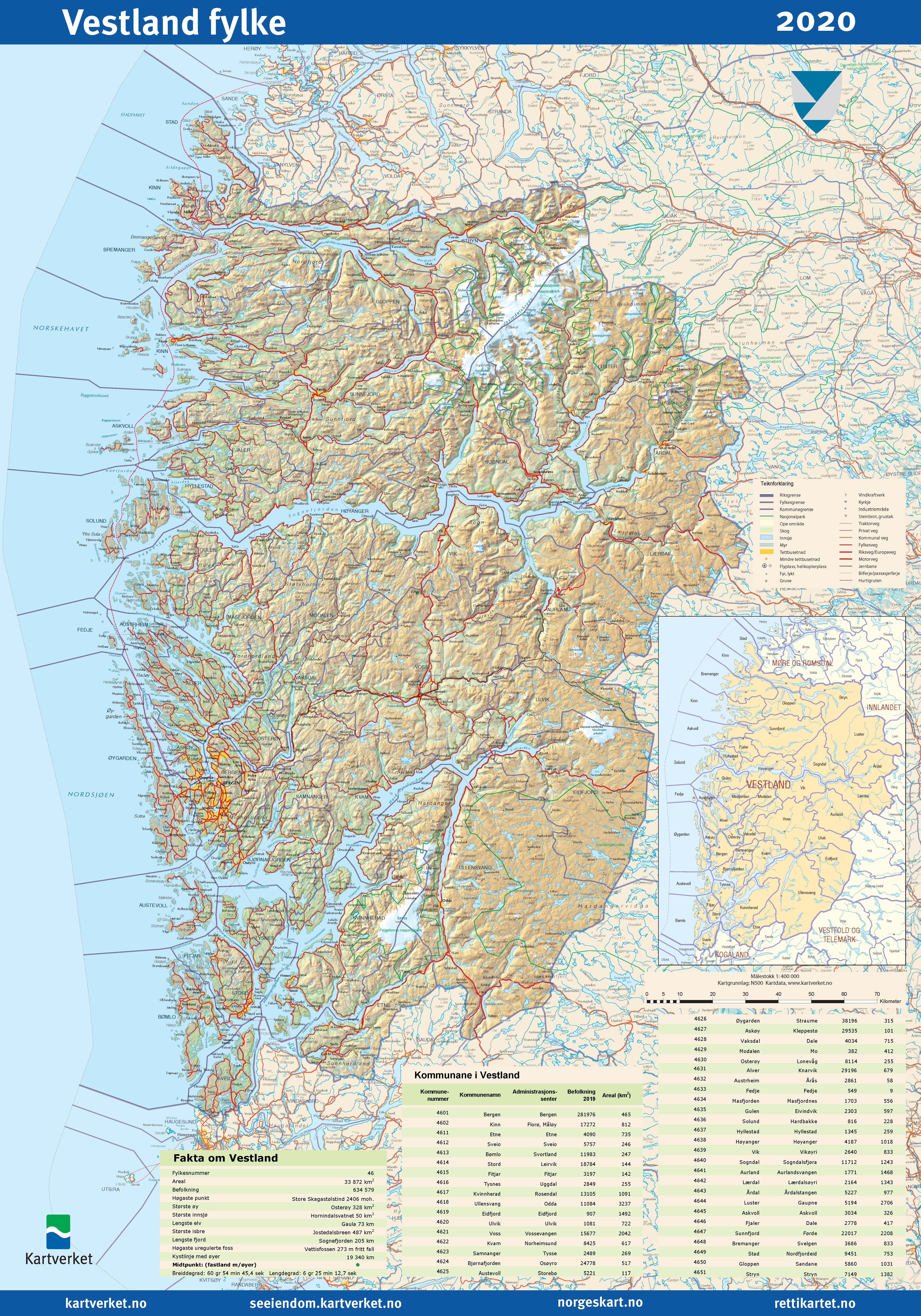 Utsnitt av Fylkeskart Vestland